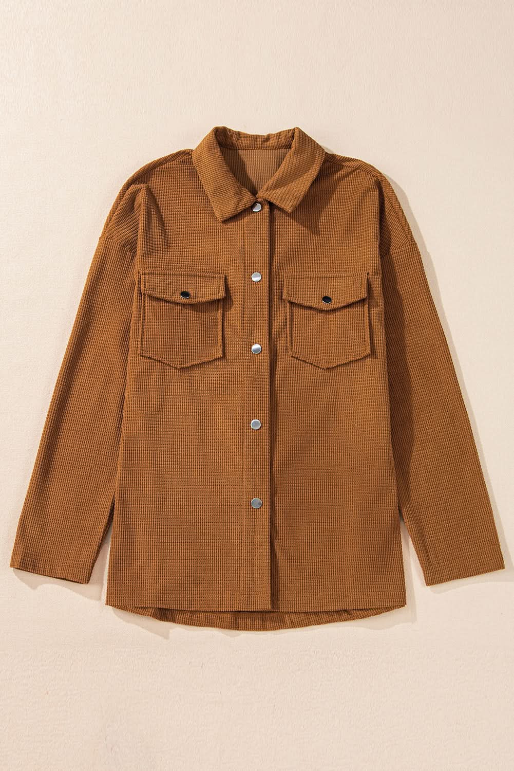 Brown textured shacket with pockets - Love Salve